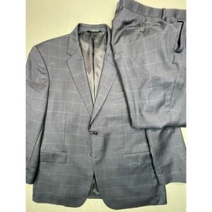 Jos A Bank Traveler Mens 46R 40x28 Navy Blue Tailored Fit Wool 2 Piece Suit Hymn